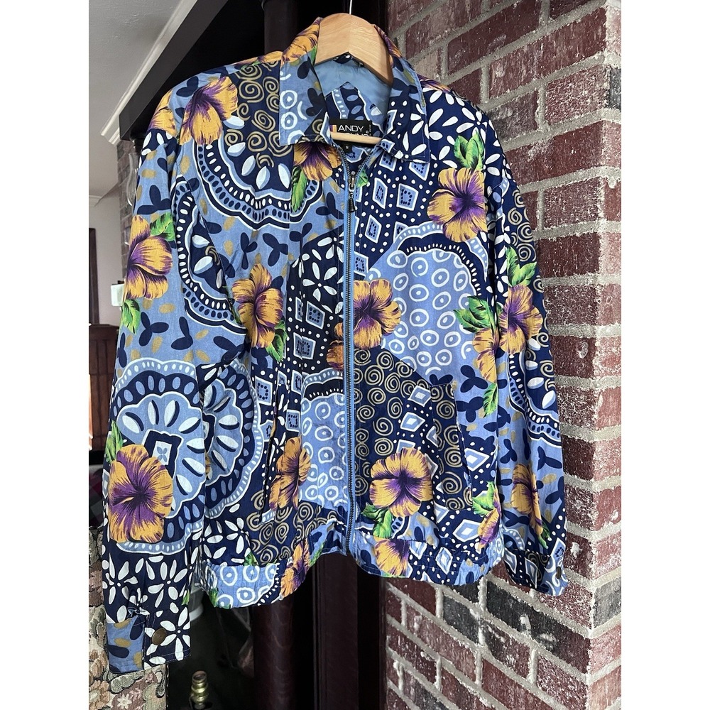 VTG Andy Johns Size Large Windbreaker Jacket Floral Colorful Padded Shoulders S